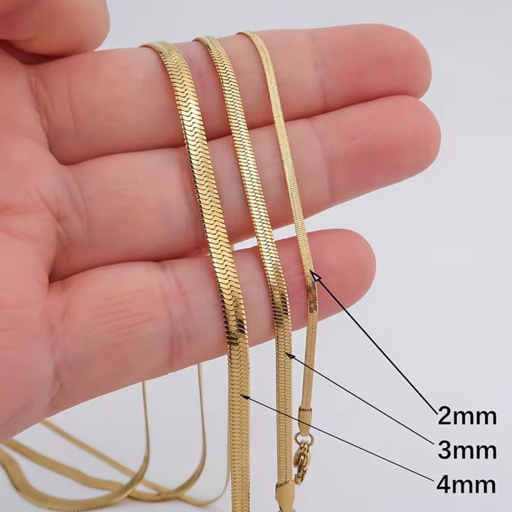 Clearance! New 2MM Gold Herringbone 16" Choker Chain Necklace - Women's Jewelry - Picture 4 of 6